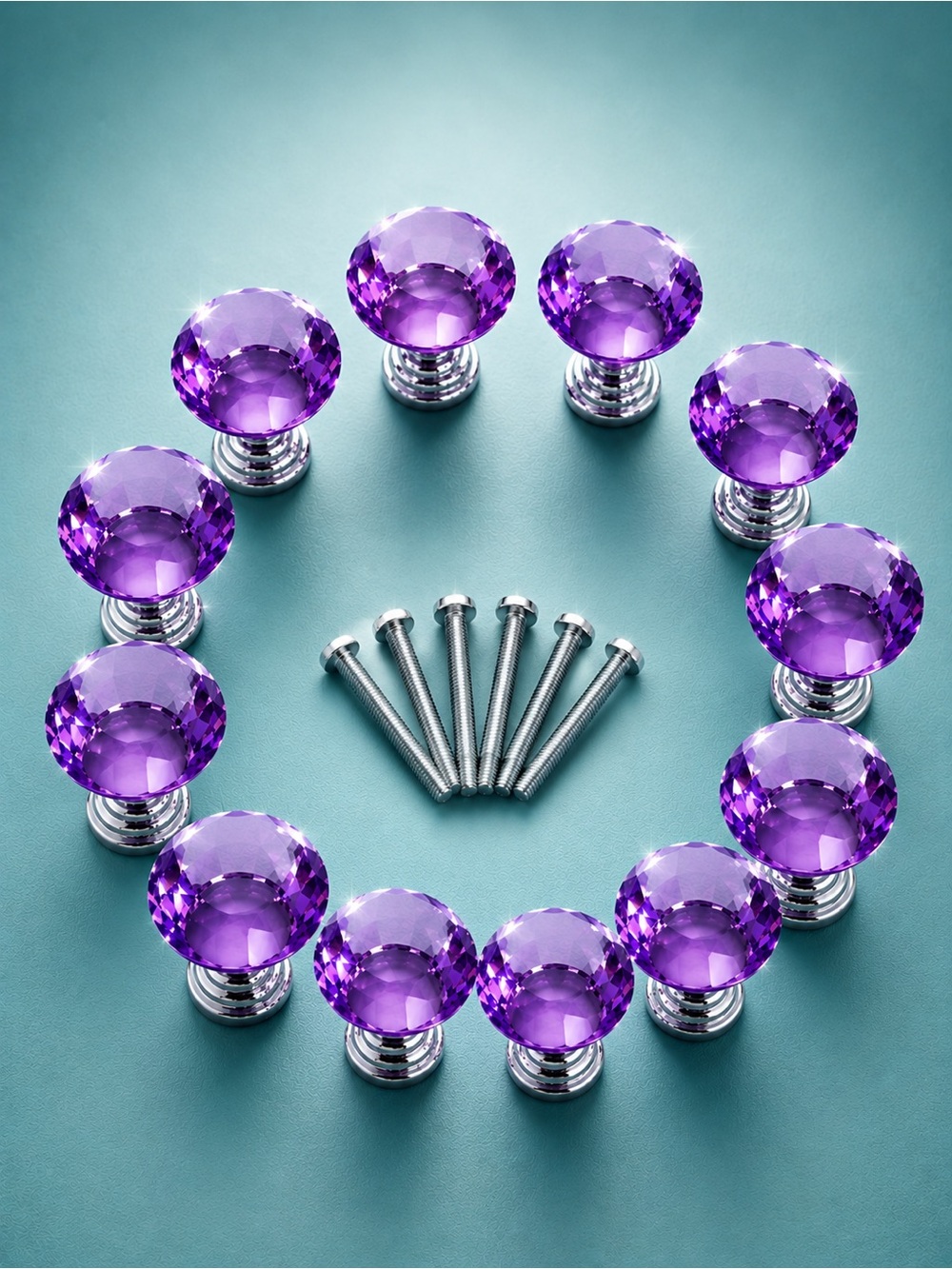 Purple Crystal Wall Hook Knobs - 10 Piece set!